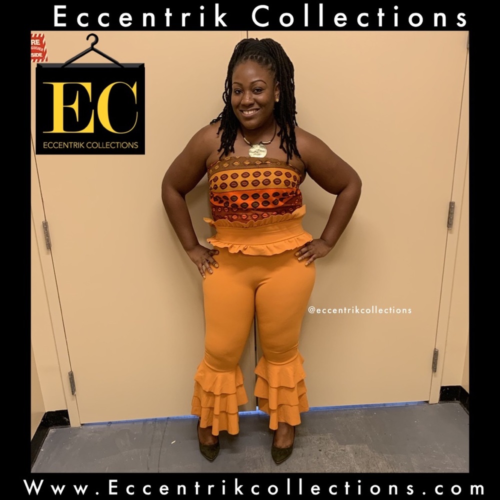 Mustard Ruched Frill Pants